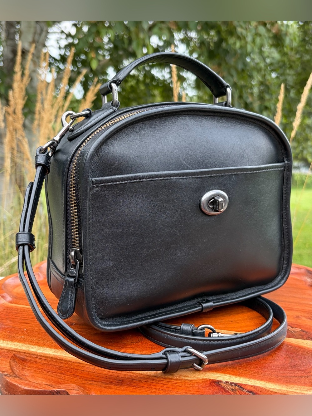 Coach Archive Retro Lunch Pail Black Leather Top handle Crossbody F11785 - Picture 3 of 17